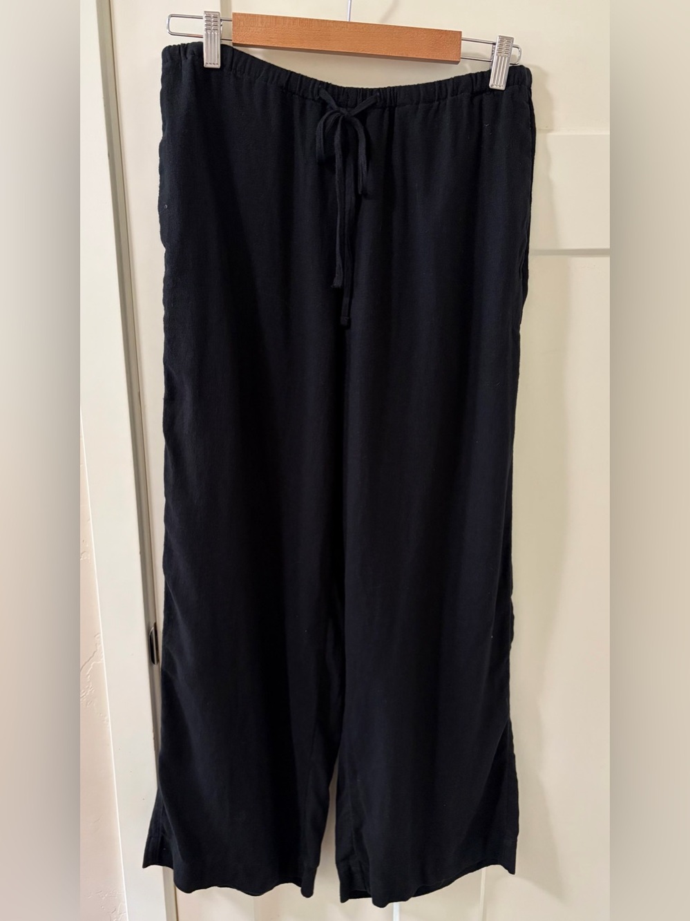 Banana Republic NEW Wide Leg High Rise Linen Blend Black Drawstring Pant Size M